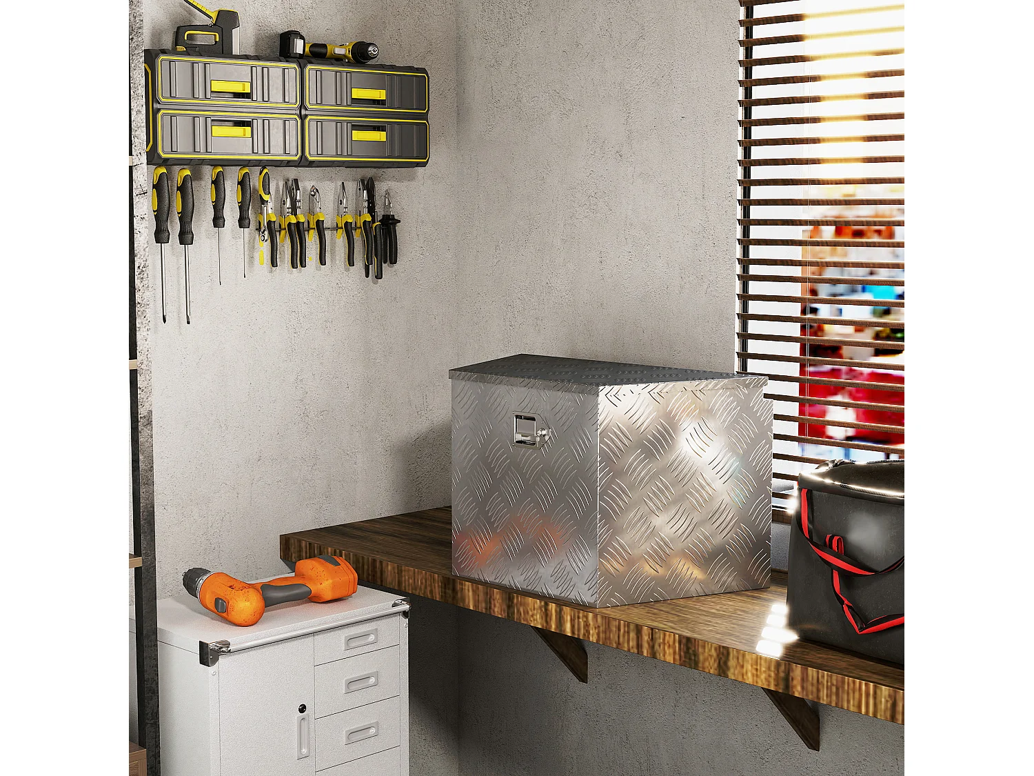 Boîte à outils en aluminium - caisse à outil alu. verrouillage clé vérin - 73 x 41 x 46 cm