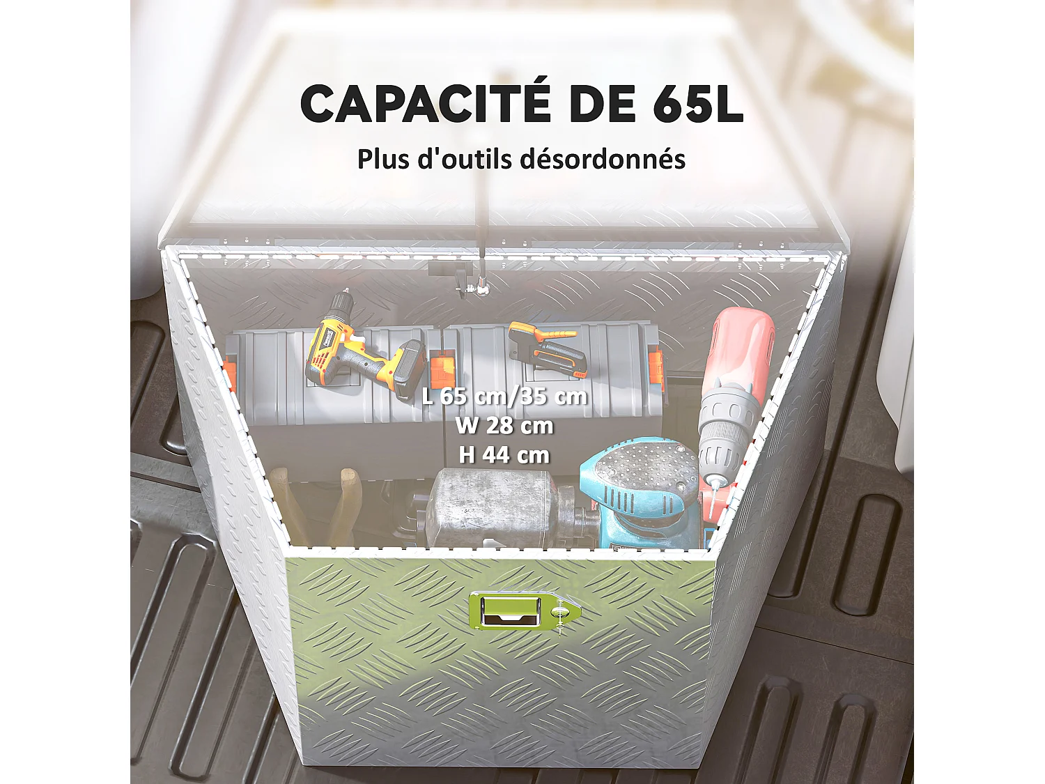 Boîte à outils en aluminium - caisse à outil alu. verrouillage clé vérin - 73 x 41 x 46 cm