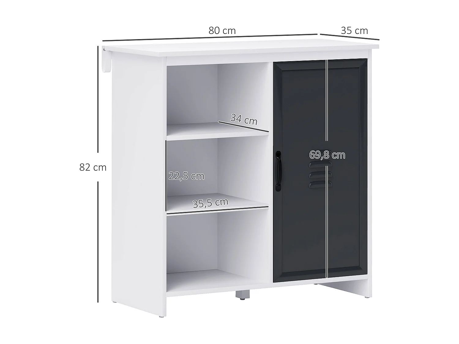 Buffet design industriel - meuble de rangement 3 niches placard - blanc métal gris