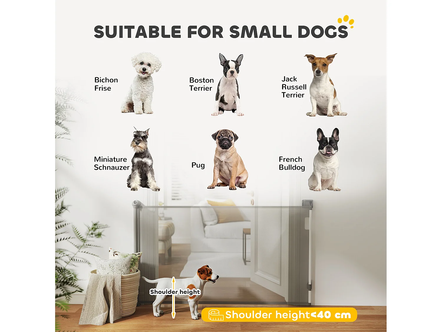 Barrière de sécurité chien rétractable 0-144 cm H.87 cm verrouillage auto alu PVC gris