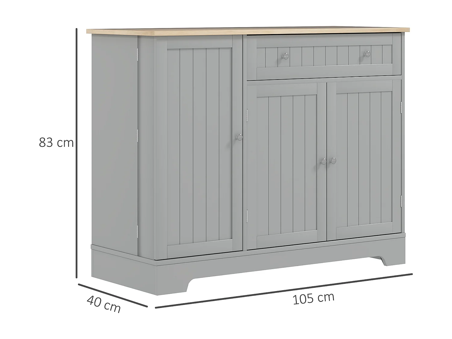 Buffet cuisine 3 portes 6 étagères tiroir coulissant dim. 105 x 40 x 83 cm effet bois gris
