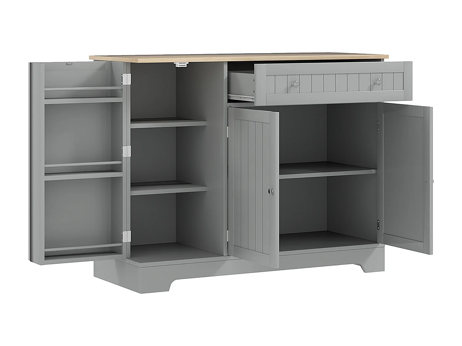 Buffet cuisine 3 portes 6 étagères tiroir coulissant dim. 105 x 40 x 83 cm effet bois gris