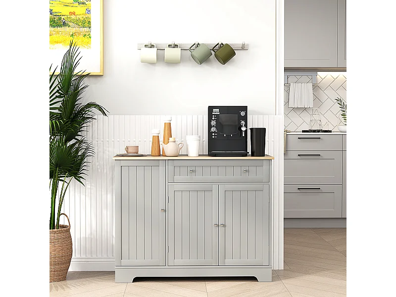 Buffet cuisine 3 portes 6 étagères tiroir coulissant dim. 105 x 40 x 83 cm effet bois gris