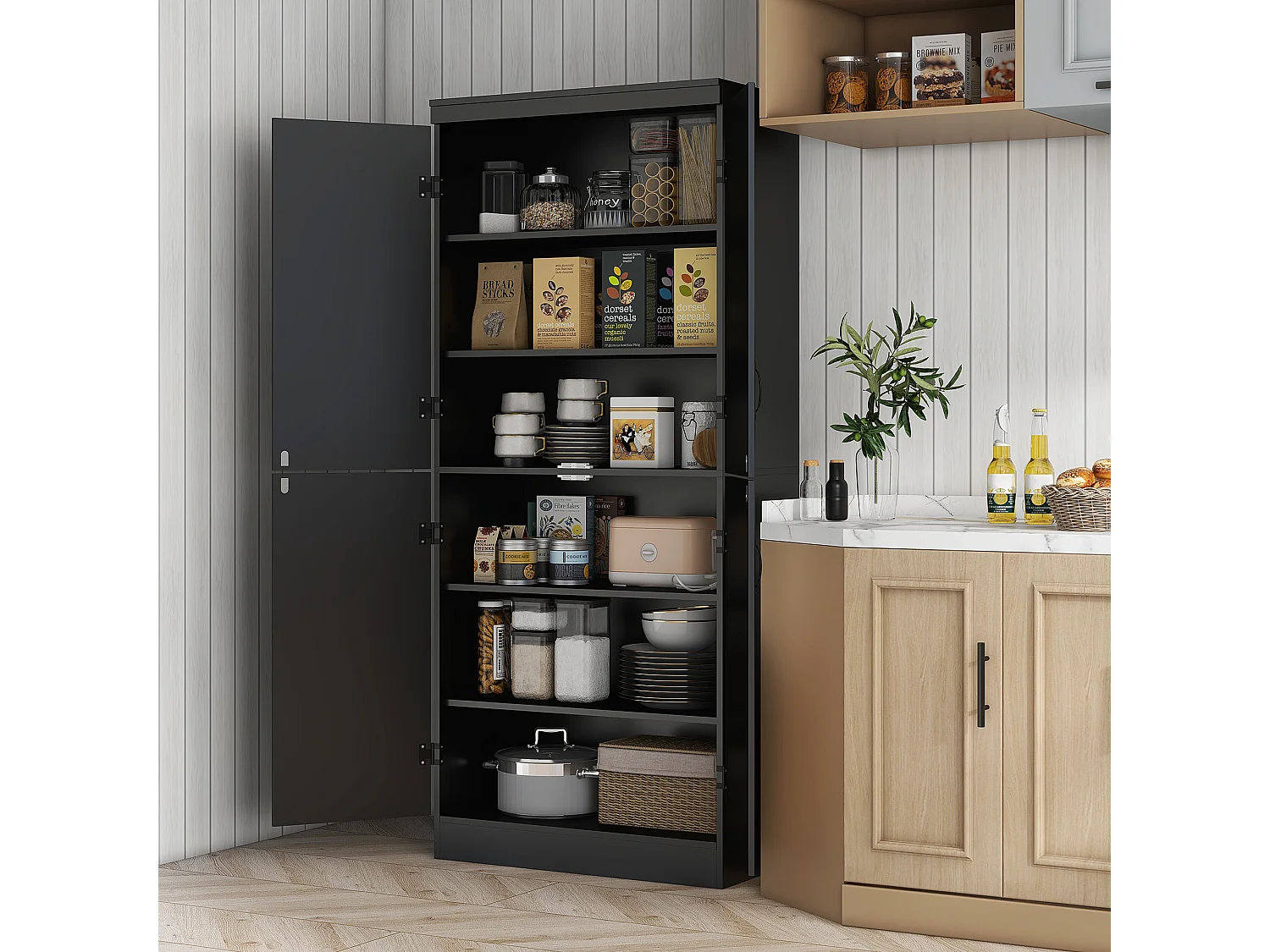 Armoire de cuisine buffet de salle à manger avec 4 portes 6 étagères de rangement style moderne 76 x 40 x 177 cm noir