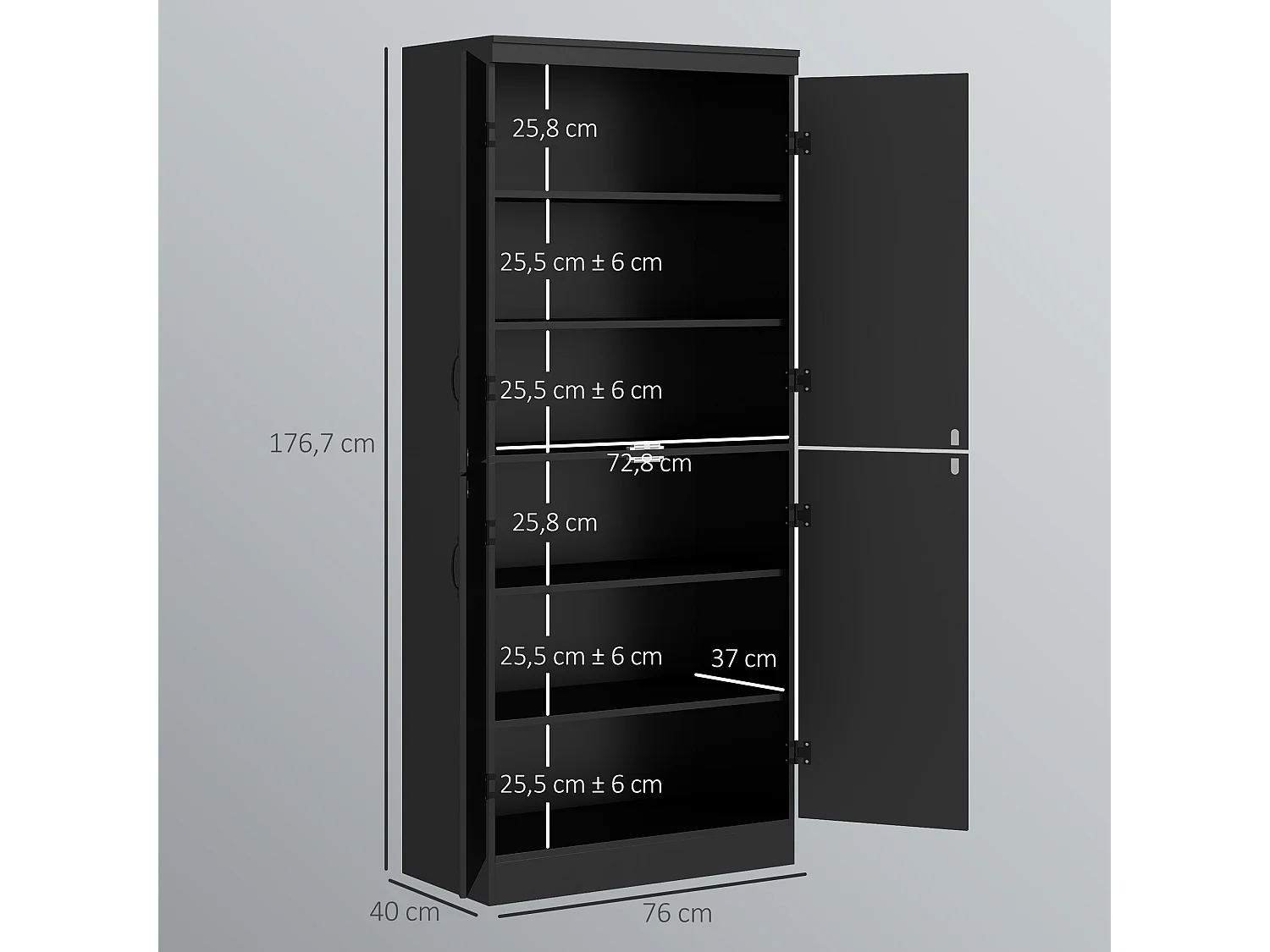 Armoire de cuisine buffet de salle à manger avec 4 portes 6 étagères de rangement style moderne 76 x 40 x 177 cm noir