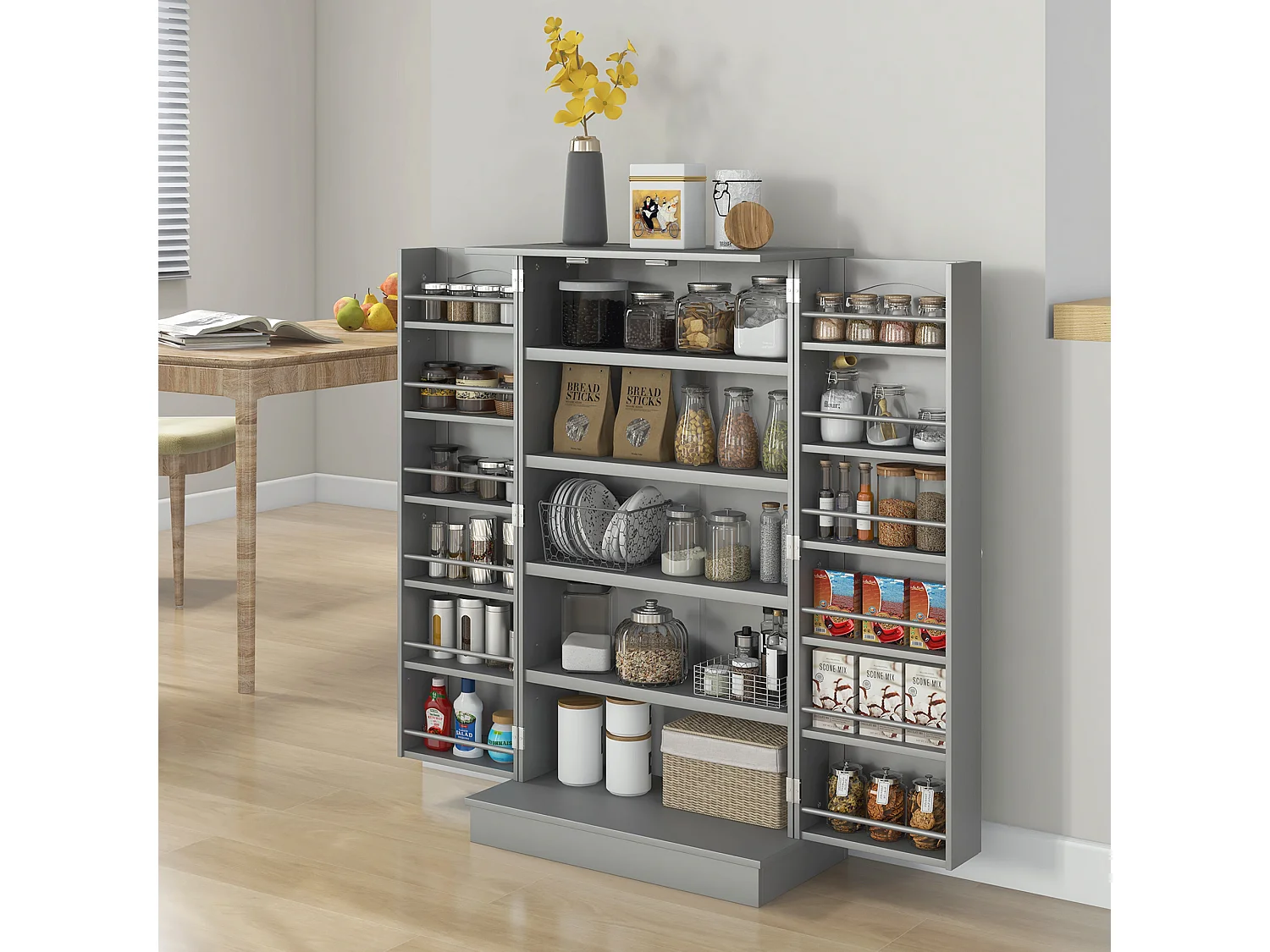 Armoire de cuisine rangement épices 2 portes 4 étagères 12 porte-épices dim. 60 x 30 x 104 cm gris