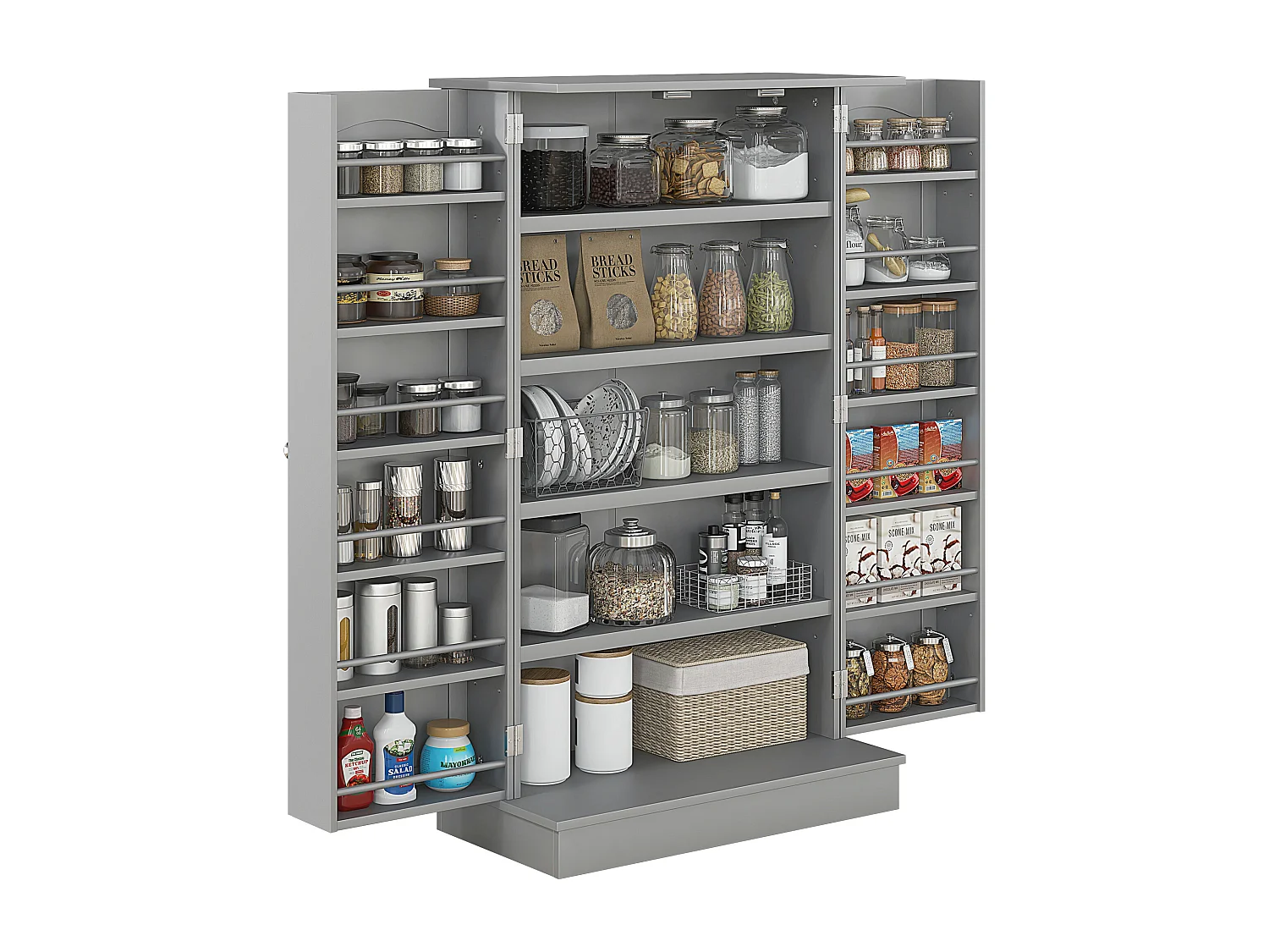 Armoire de cuisine rangement épices 2 portes 4 étagères 12 porte-épices dim. 60 x 30 x 104 cm gris