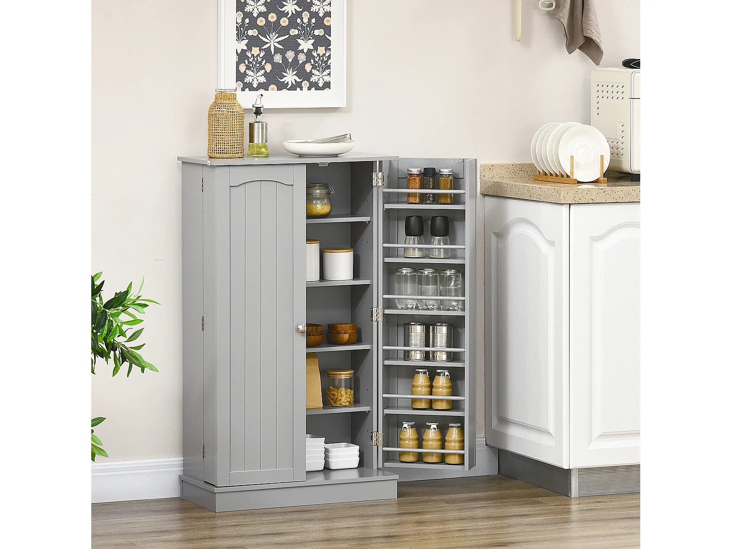 Armoire de cuisine rangement épices 2 portes 4 étagères 12 porte-épices dim. 60 x 30 x 104 cm gris
