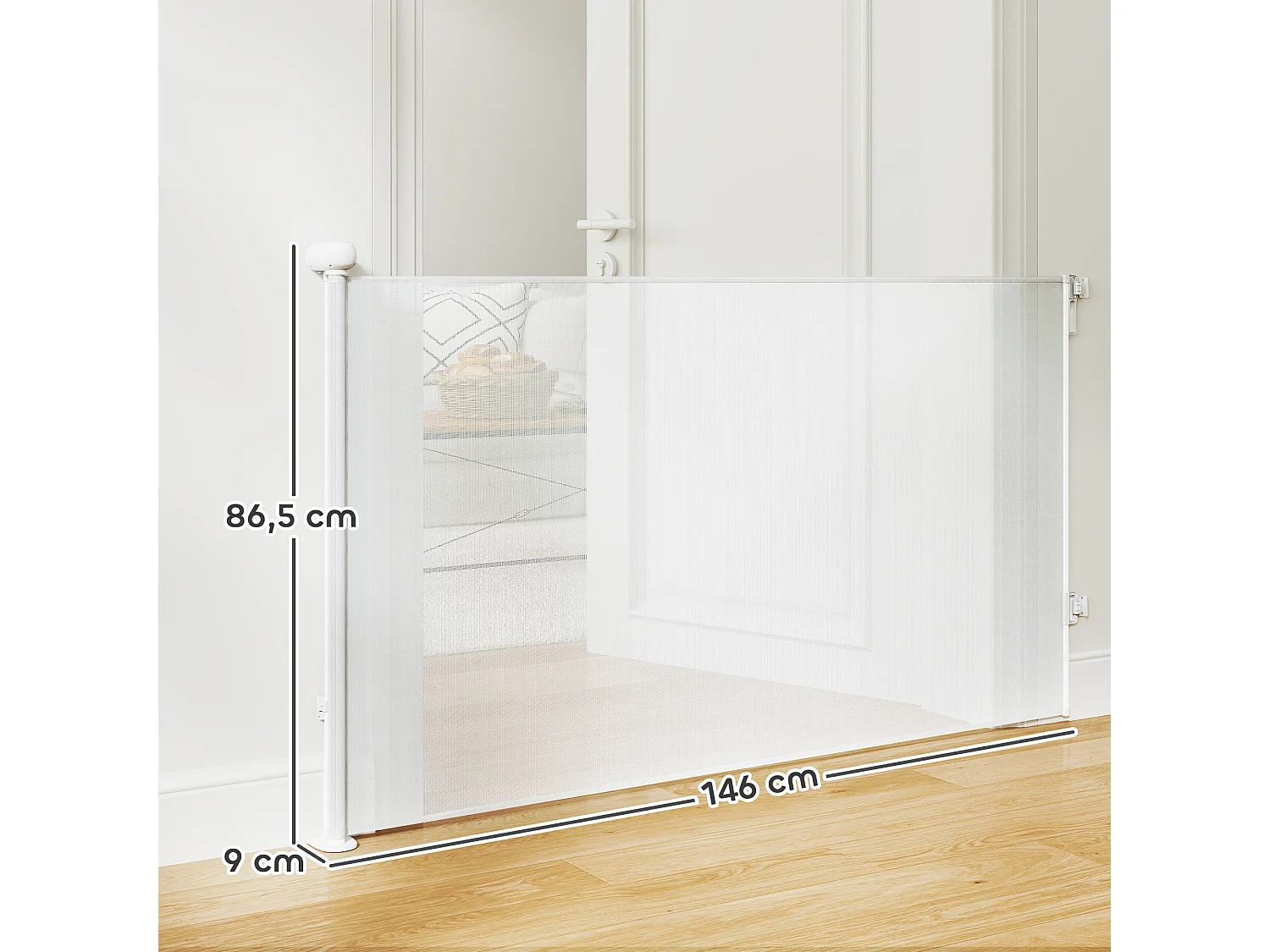 Barrière de sécurité chien rétractable 0-140 cm H.86 cm verrouillage auto alu PVC blanc