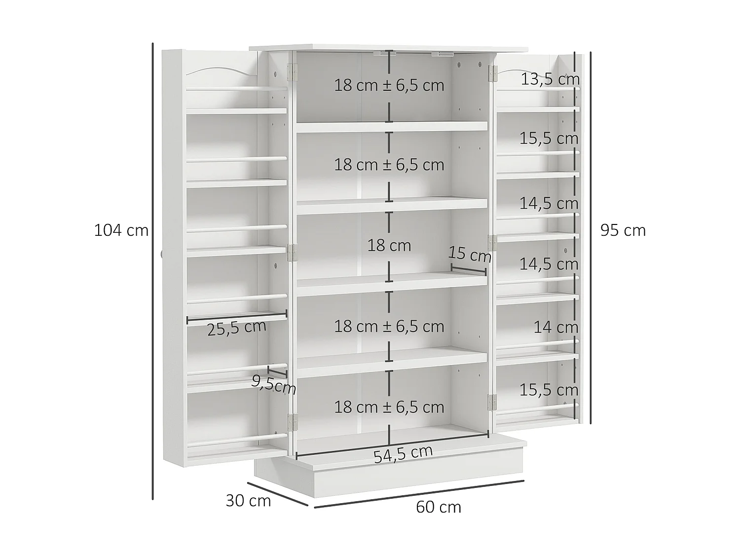 Armoire de cuisine rangement épices 2 portes 4 étagères 12 porte-épices dim. 60 x 30 x 104 cm blanc