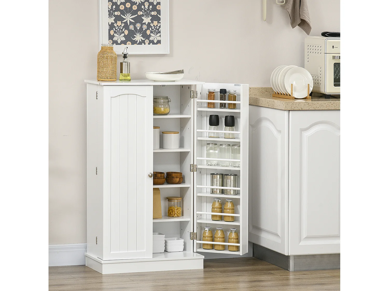 Armoire de cuisine rangement épices 2 portes 4 étagères 12 porte-épices dim. 60 x 30 x 104 cm blanc