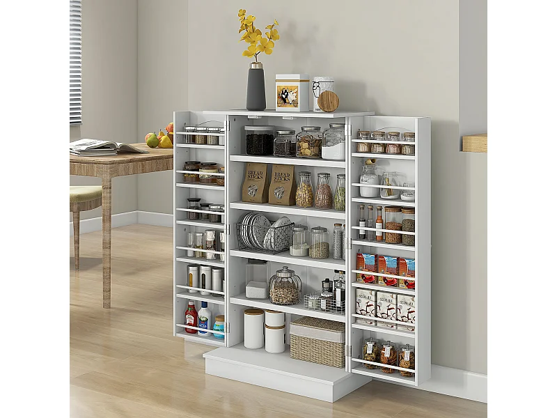 Armoire de cuisine rangement épices 2 portes 4 étagères 12 porte-épices dim. 60 x 30 x 104 cm blanc