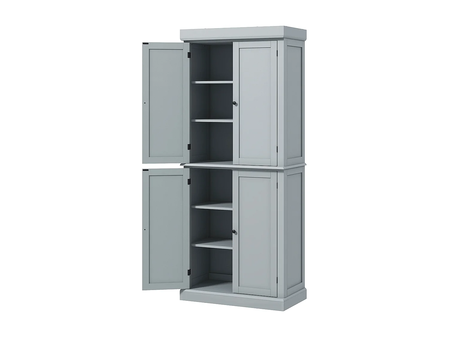 Buffet haut - armoire de cuisine - dim. 76 x 40,5 x 184 cm - 2 portes, 4 étagères - gris
