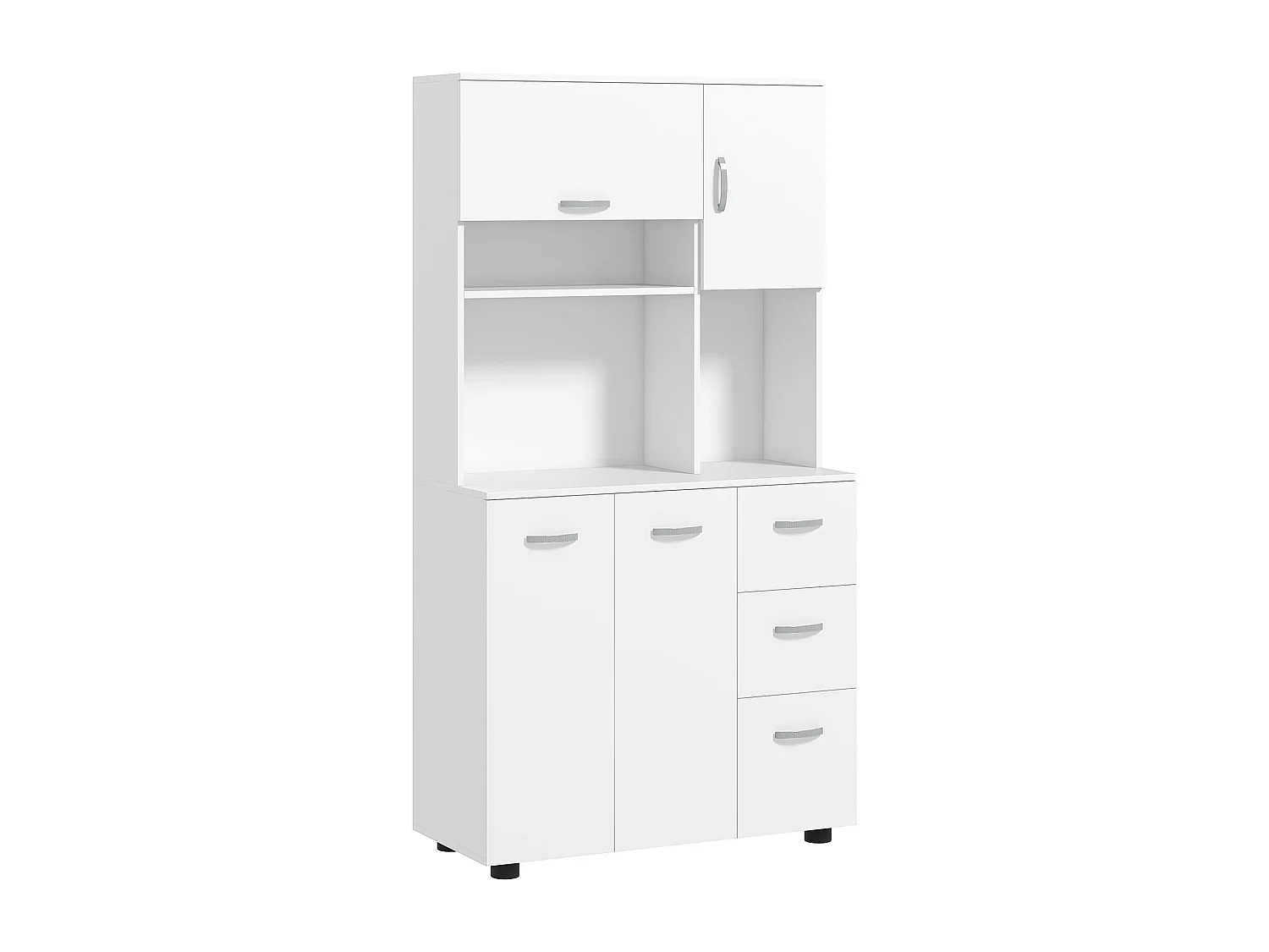 Armoire de Cuisine Buffet Multi-rangements 4 Portes 3 tiroirs étagère + Grand Plateau 89L x 39,5l x 168H cm Blanc