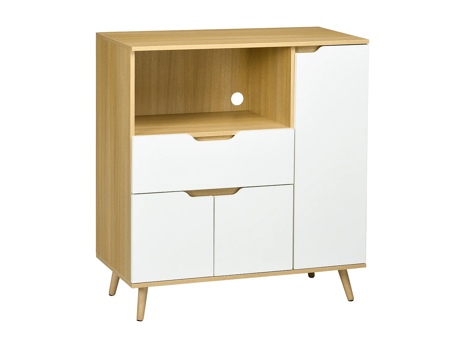 Buffet de cuisine style scandinave - meuble micro-ondes - 3 portes, étagère, niche, tiroir coulissant - dim. 90 x 40 x 98 cm - effet bois naturel blanc