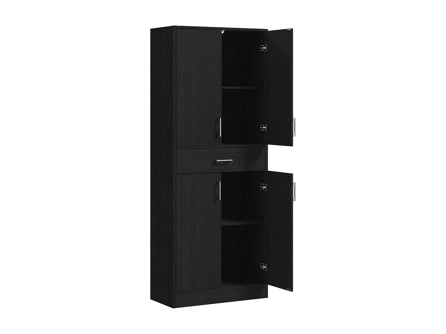 Buffet haut de cuisine style contemporain - 4 portes, 2 étagères réglables, tiroir coulissant - effet bois noir