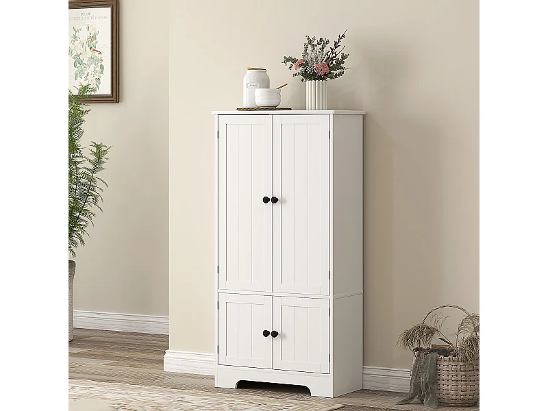 Armoire de cuisine buffet haut style champêtre chic - 4 portes, 4 niveaux - 58 x 30 x 123 cm - blanc