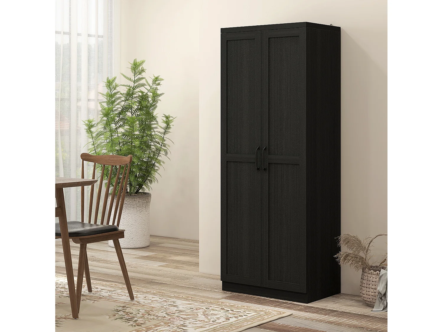 Buffet haut - armoire cuisine - 4 étagères réglables - dim. 60 x 40 x 160 cm - effet bois noir