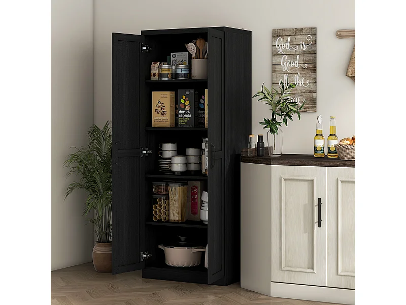 Buffet haut - armoire cuisine - 4 étagères réglables - dim. 60 x 40 x 160 cm - effet bois noir