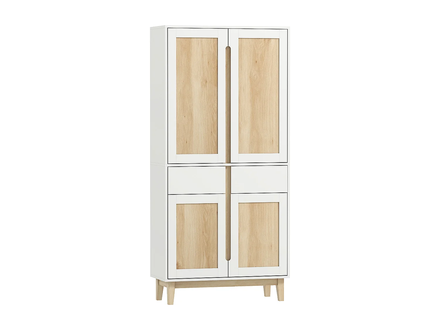 Buffet haut cuisine style nordique - 4 portes, 3 étagères - piètement bois blanc effet bois clair
