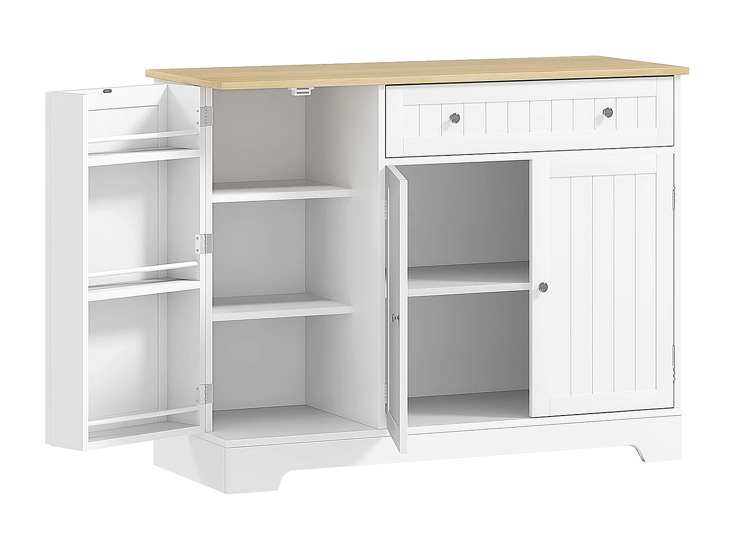 Buffet cuisine 3 portes 6 étagères tiroir coulissant dim. 105 x 40 x 83 cm effet bois blanc