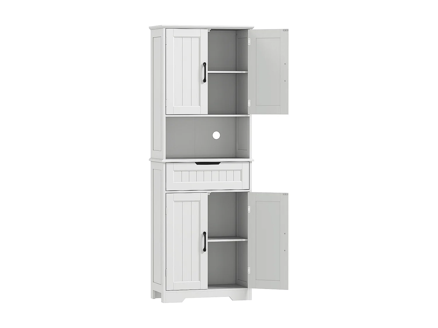 Buffet haut cuisine - 4 portes, 2 étagères, tiroir, grande niche - dim. 60 x 30 x 172 cm - blanc