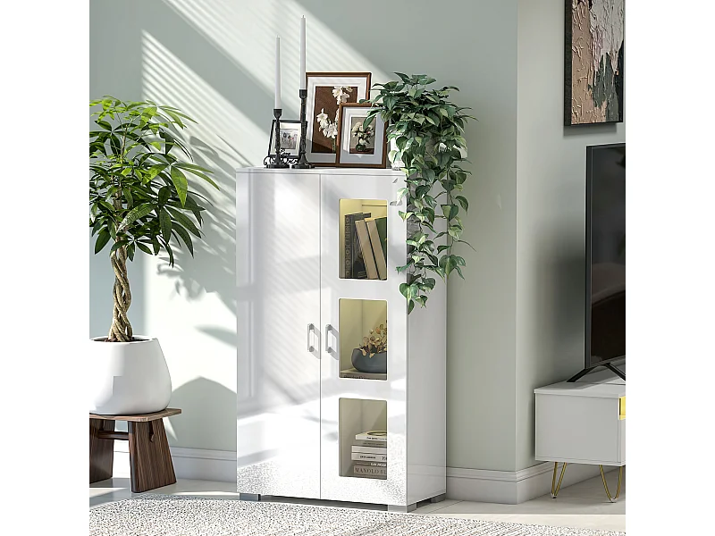 Buffet de cuisine LED 16 couleurs - 2 portes, 3 niveaux - 71x35x126cm, blanc