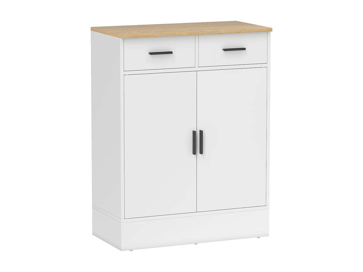 Buffet rangement cuisine 2 portes 2 tiroirs étagère - dim. 68 x 35 x 90 cm - effet bois clair blanc