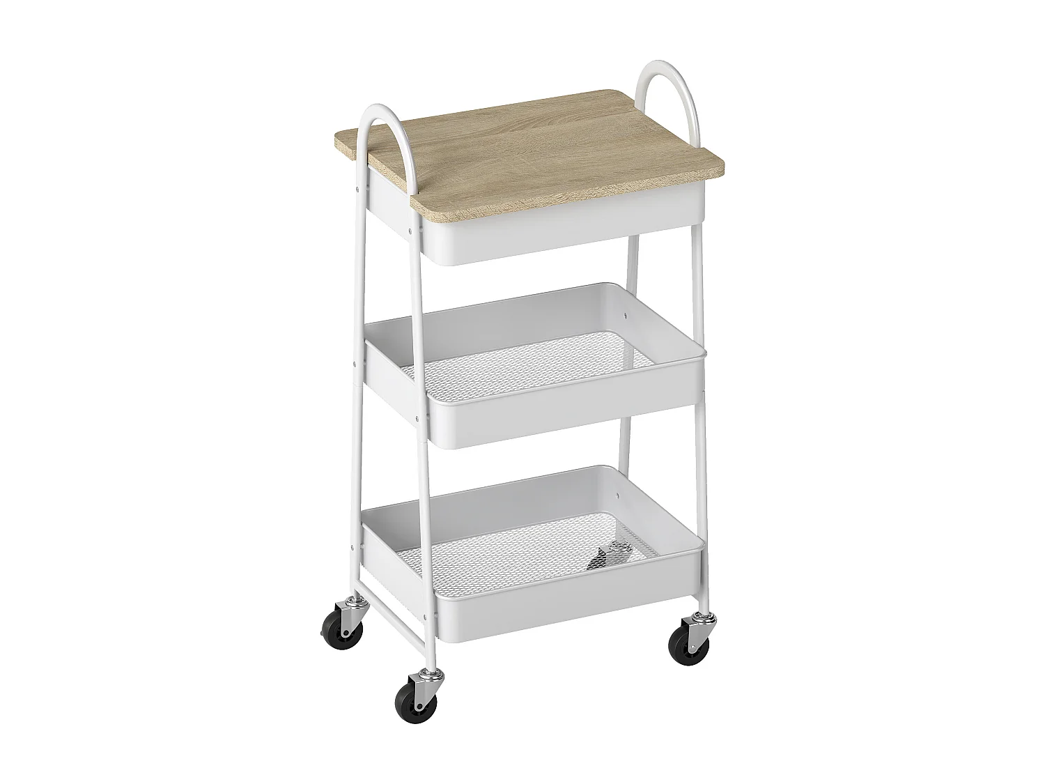 Desserte style nordique 3 niveaux effet bois clair métal blanc