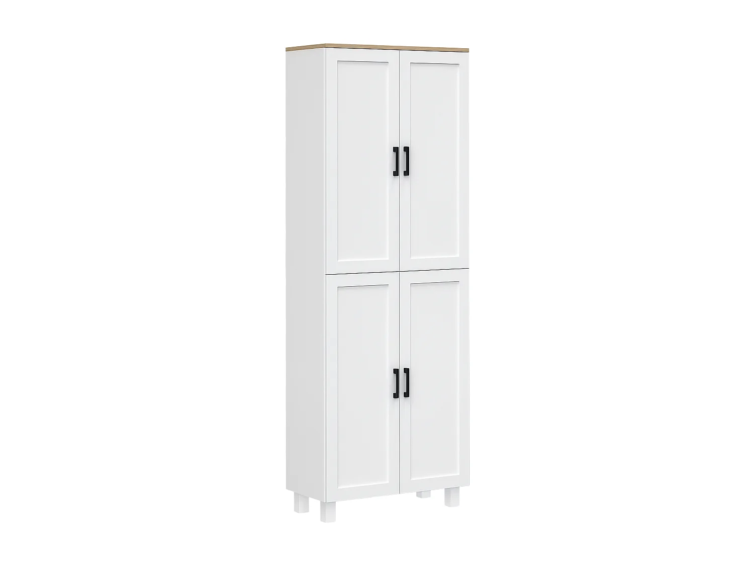 Buffet haut - armoire de cuisine - 5 étagères - poignées métal noir effet bois clair blanc