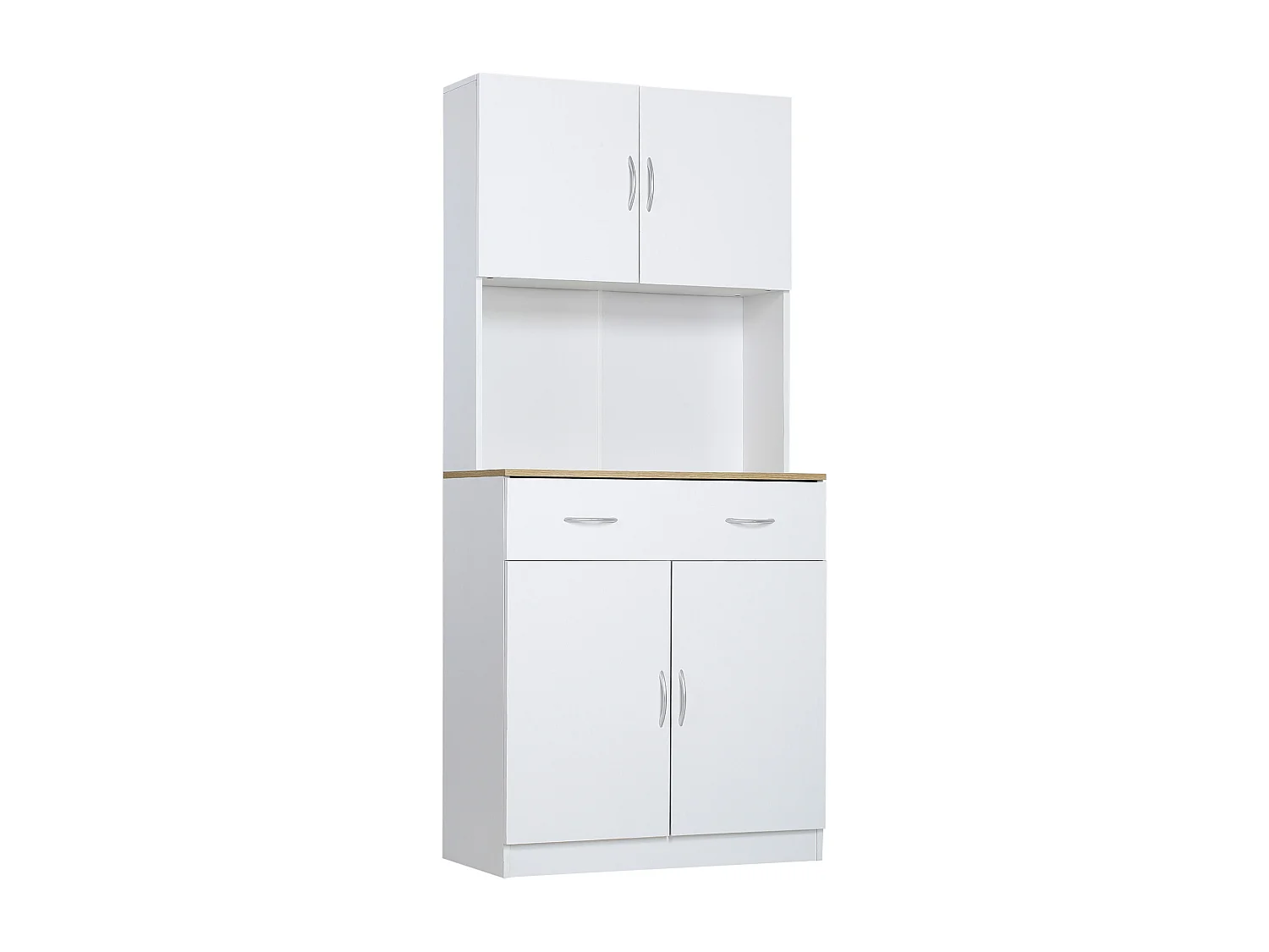 Buffet haut - armoire de cuisine - 4 portes, 2 étagères, grand tiroir, plan de travail - dim. 80 x 40 x 180 cm - blanc