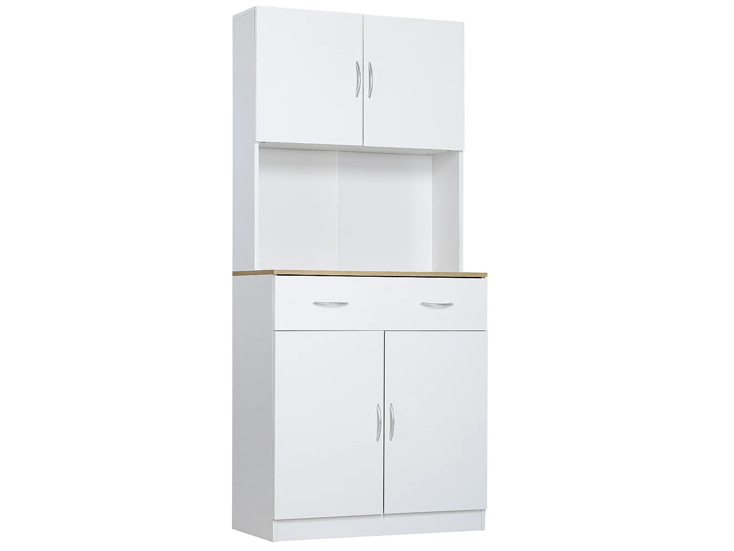 Buffet haut - armoire de cuisine - 4 portes, 2 étagères, grand tiroir, plan de travail - dim. 80 x 40 x 180 cm - blanc