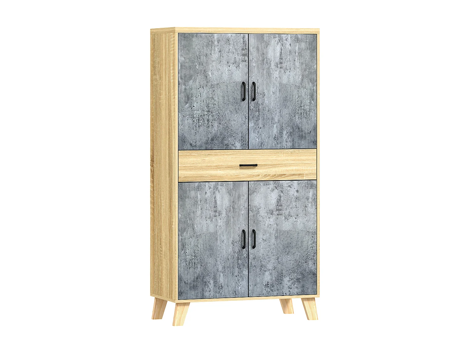 Buffet haut vaisselier - 4 portes 2 étagères tiroir - dim. 80L x 40l x 152H cm - effet bois naturel béton ciré