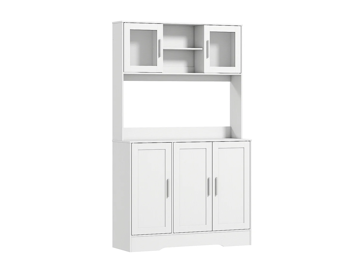 Buffet haut cuisine - vaisselier vitrine 4 portes, 3 étagères, 2+1 niches - blanc