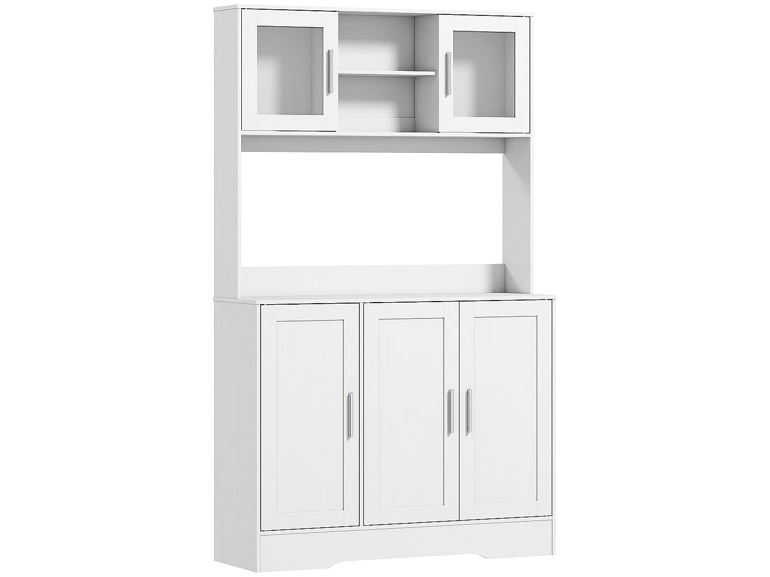 Buffet haut cuisine - vaisselier vitrine 4 portes, 3 étagères, 2+1 niches - blanc