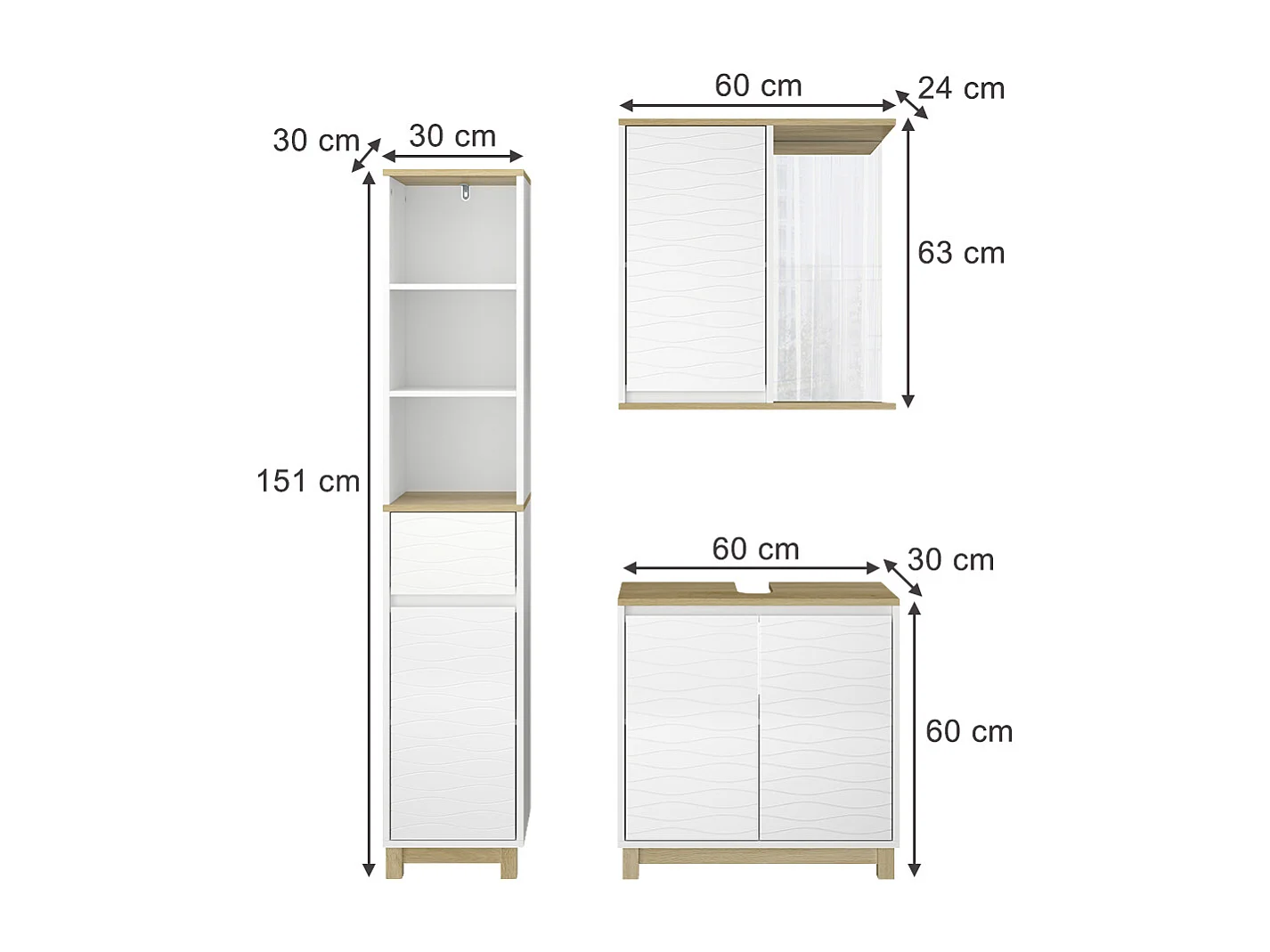 Set di mobili da bagno bianco/quercia 60x30x60 livia