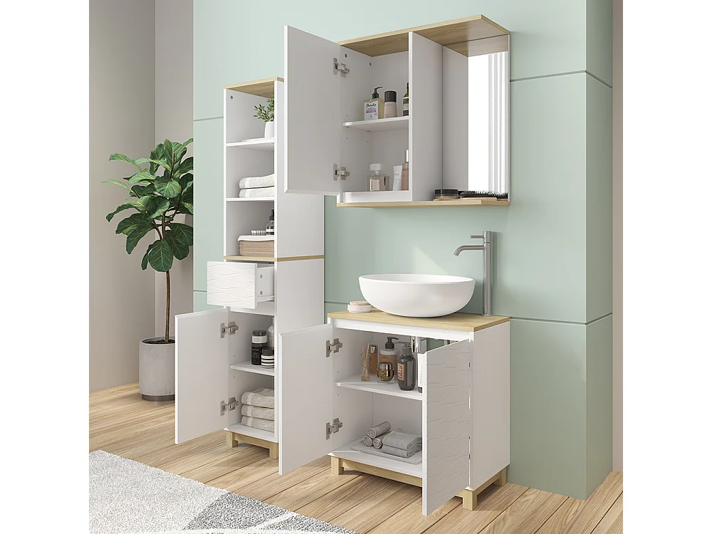 Meubles bain blanc/chêne 60x30x60 livia