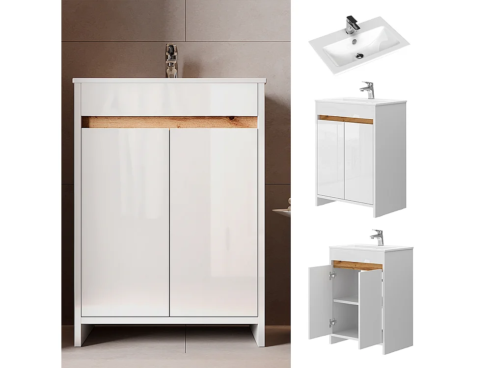 Conjunto de muebles de baño blanco alto brillo 59.6x40x81.9 lemgo