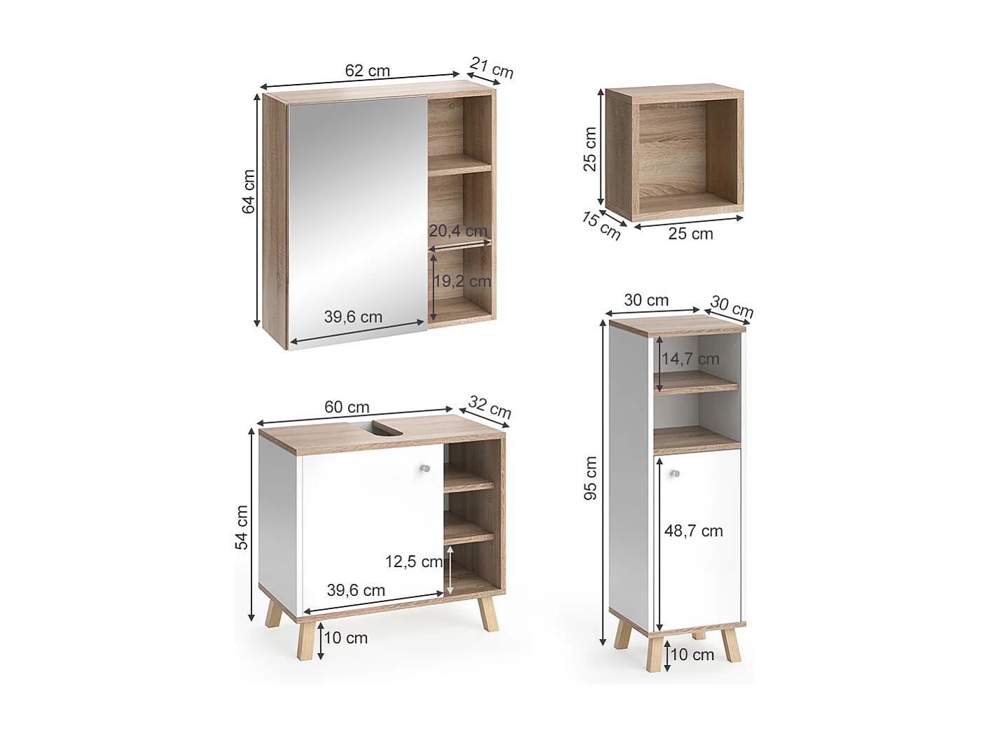 Set mobili bagno bianco 62x32x54 senyo