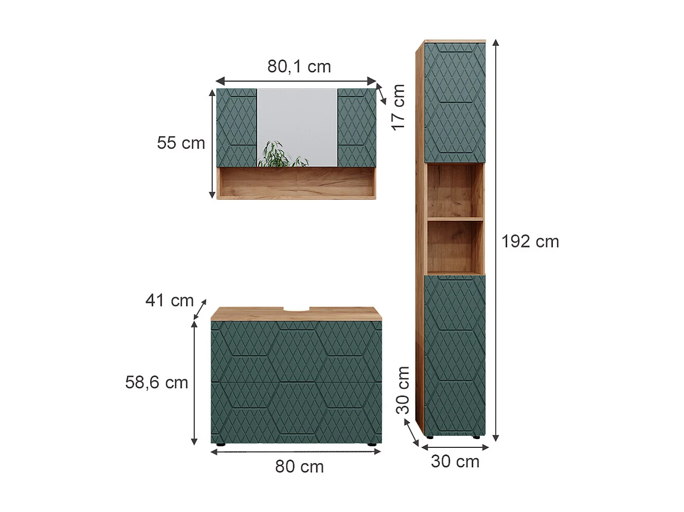 Meubles bain vert/force de lor chêne 80x41x58.6 irma