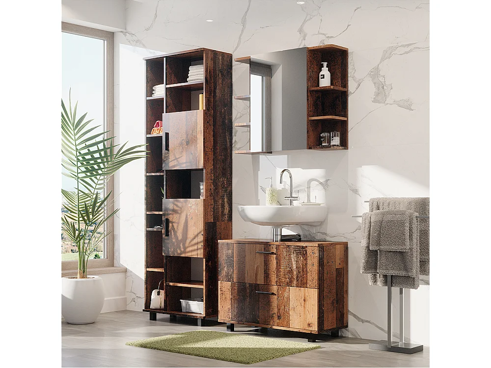 Meubles bain chêne rustique 80.2x33x60.8 ilias