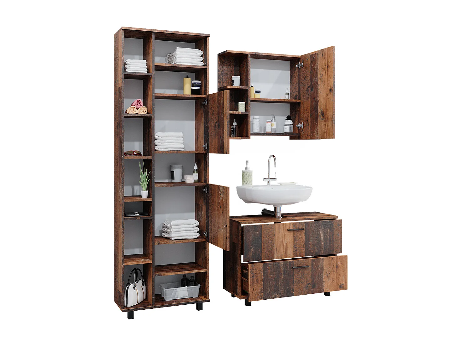 Meubles bain chêne rustique 80.2x33x60.8 ilias