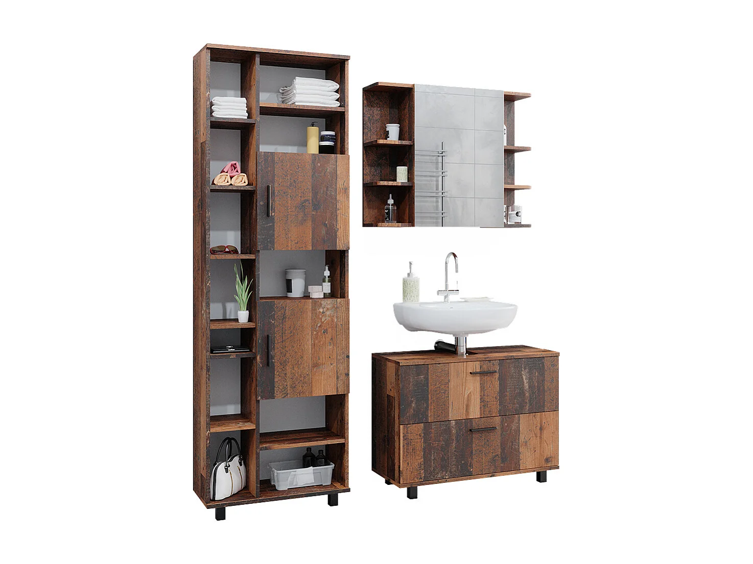 Meubles bain chêne rustique 80.2x33x60.8 ilias