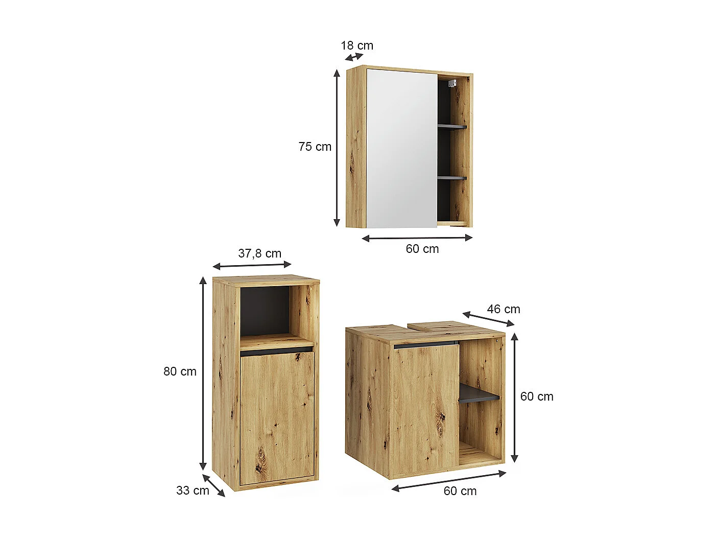 Ensemble de meubles de salle de bains artisan/gris 60x45.5x60 viola