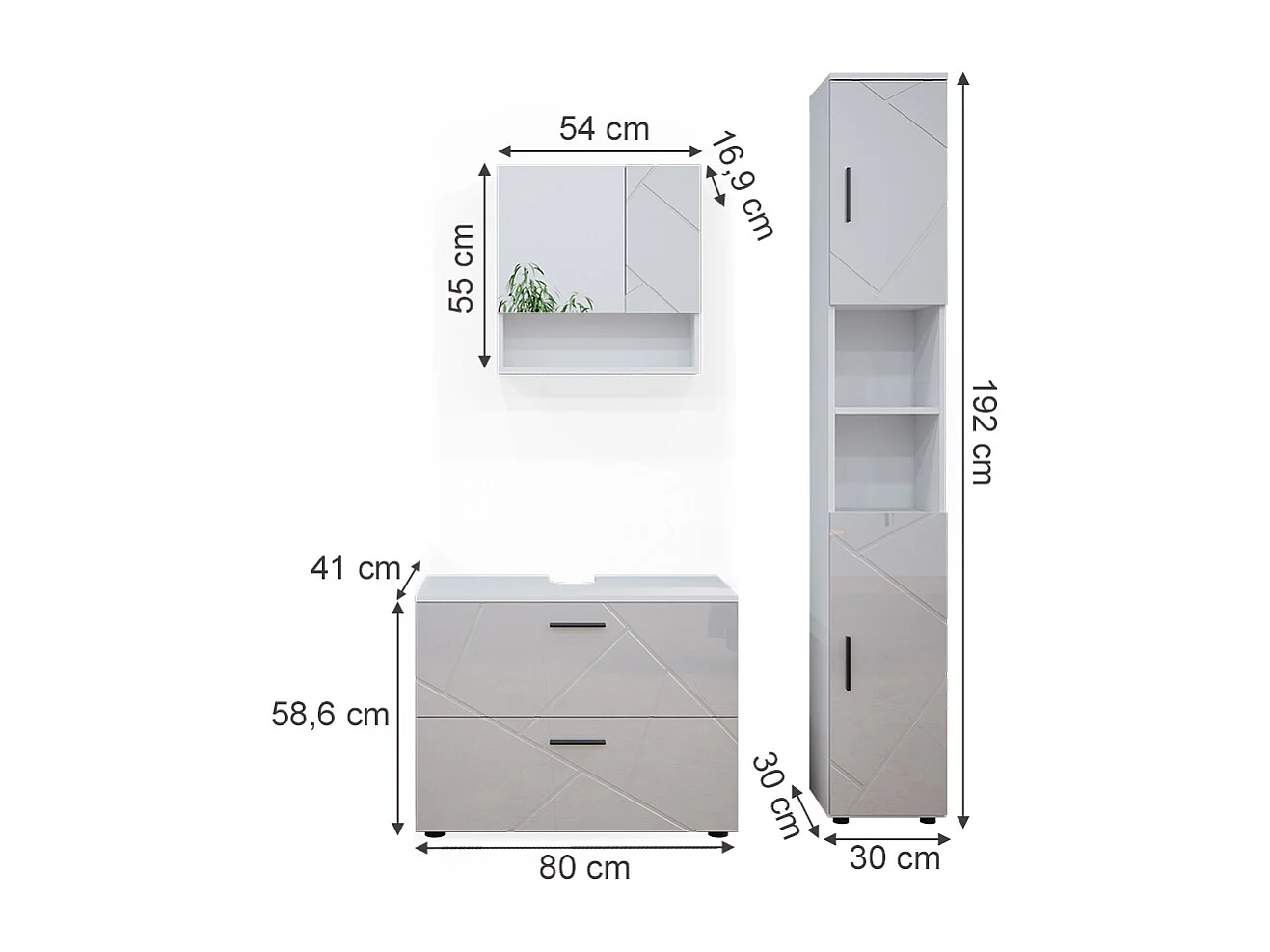 Conjunto de muebles de baño blanco alto brillo 80x41x58.6 irma