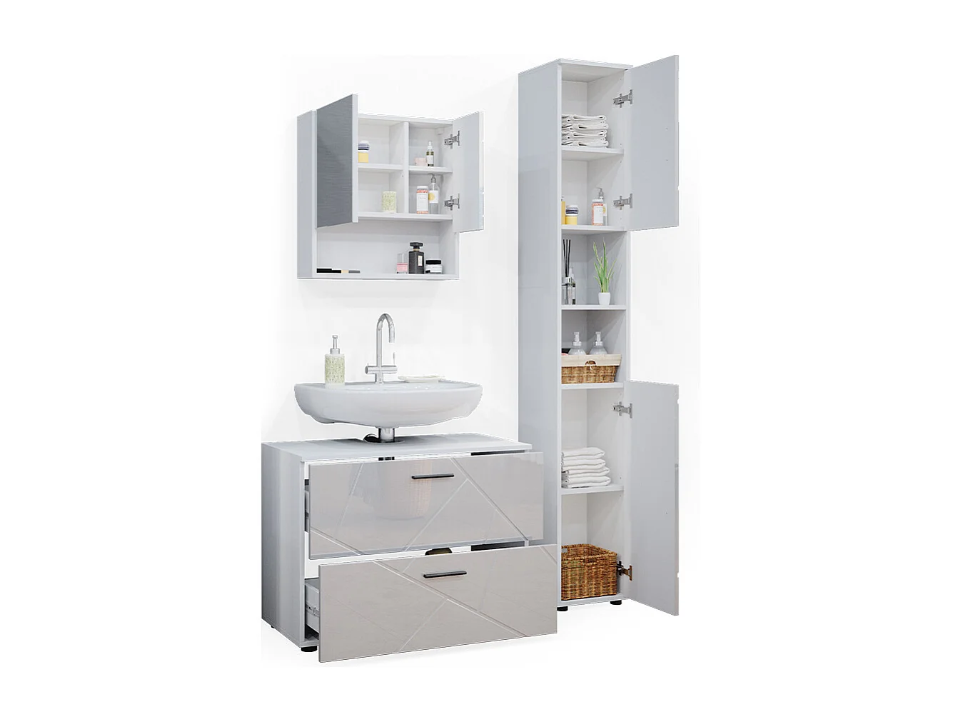 Meubles bain blanc haute brillance 80x41x58.6 irma