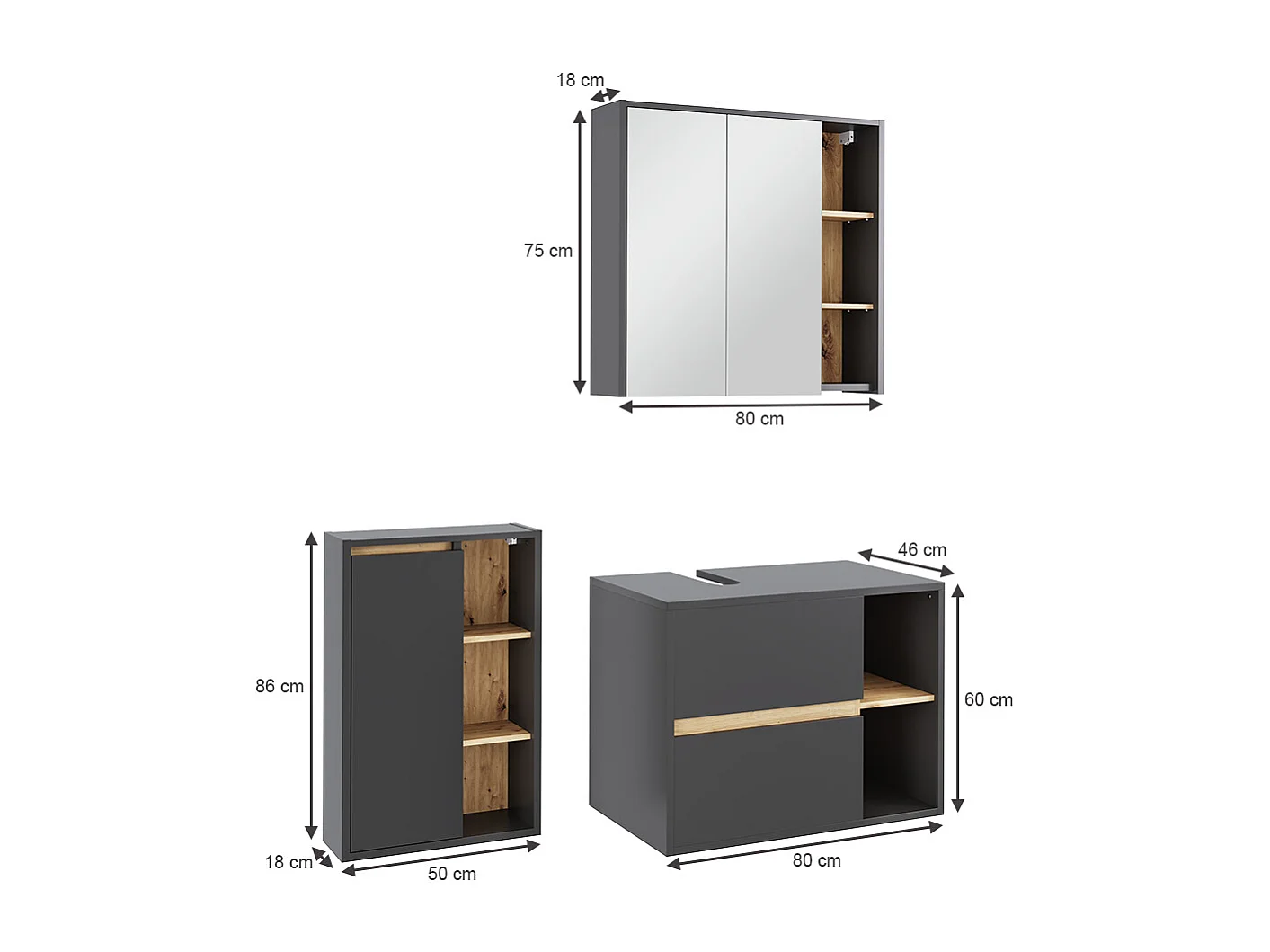 Ensemble de meubles de salle de bain gris/artisan 80x46x60 viola