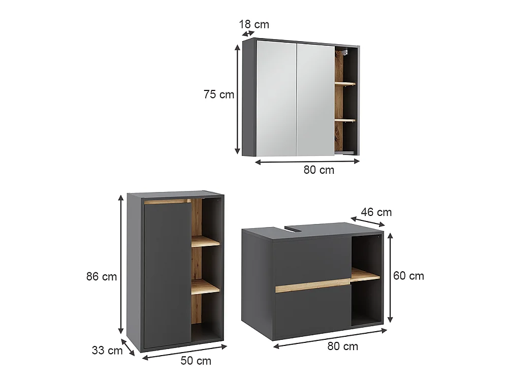 Ensemble de meubles de salle de bain gris/artisan 80x46x60 viola