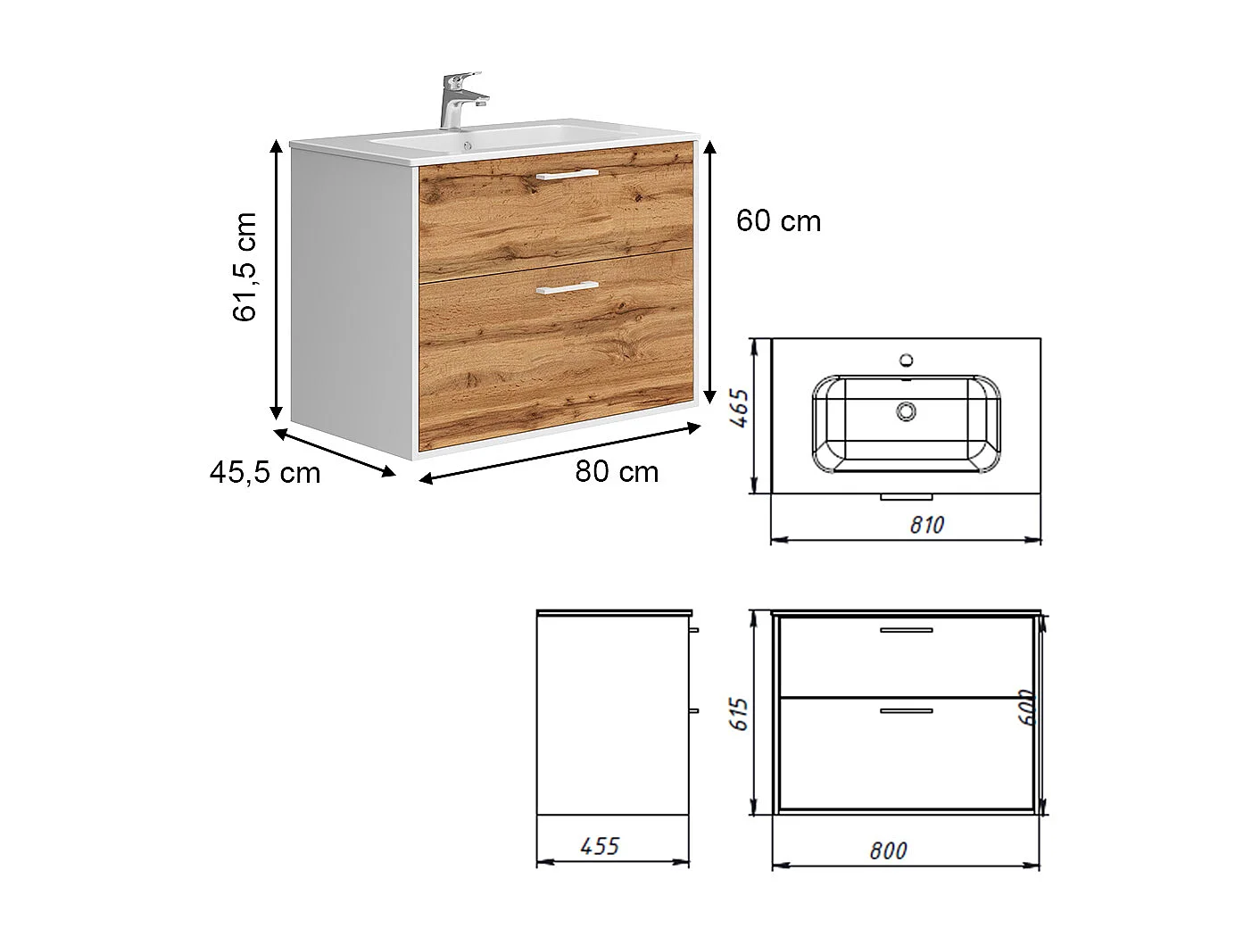 Waschbeckenunterschrank weiß/goldkraft eiche 80x45.5x61.5 lanco