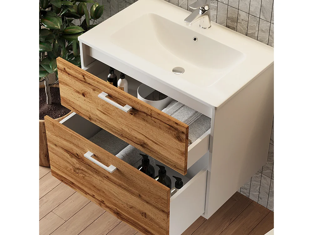 Waschbeckenunterschrank weiß/goldkraft eiche 80x45.5x61.5 lanco